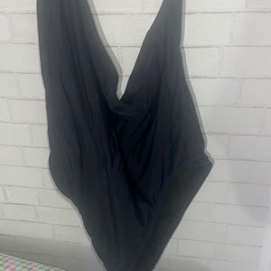 One shoulder black one piece open back swimsuit